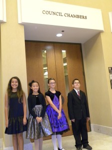 Alexa, Fiona, Anna, and Ron performing for the Temecula City Council
